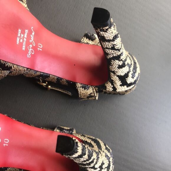 Sergio Zelcer Gorgeous Brazilian Designer Sequin Animal Print Heels - Picture 8 of 12